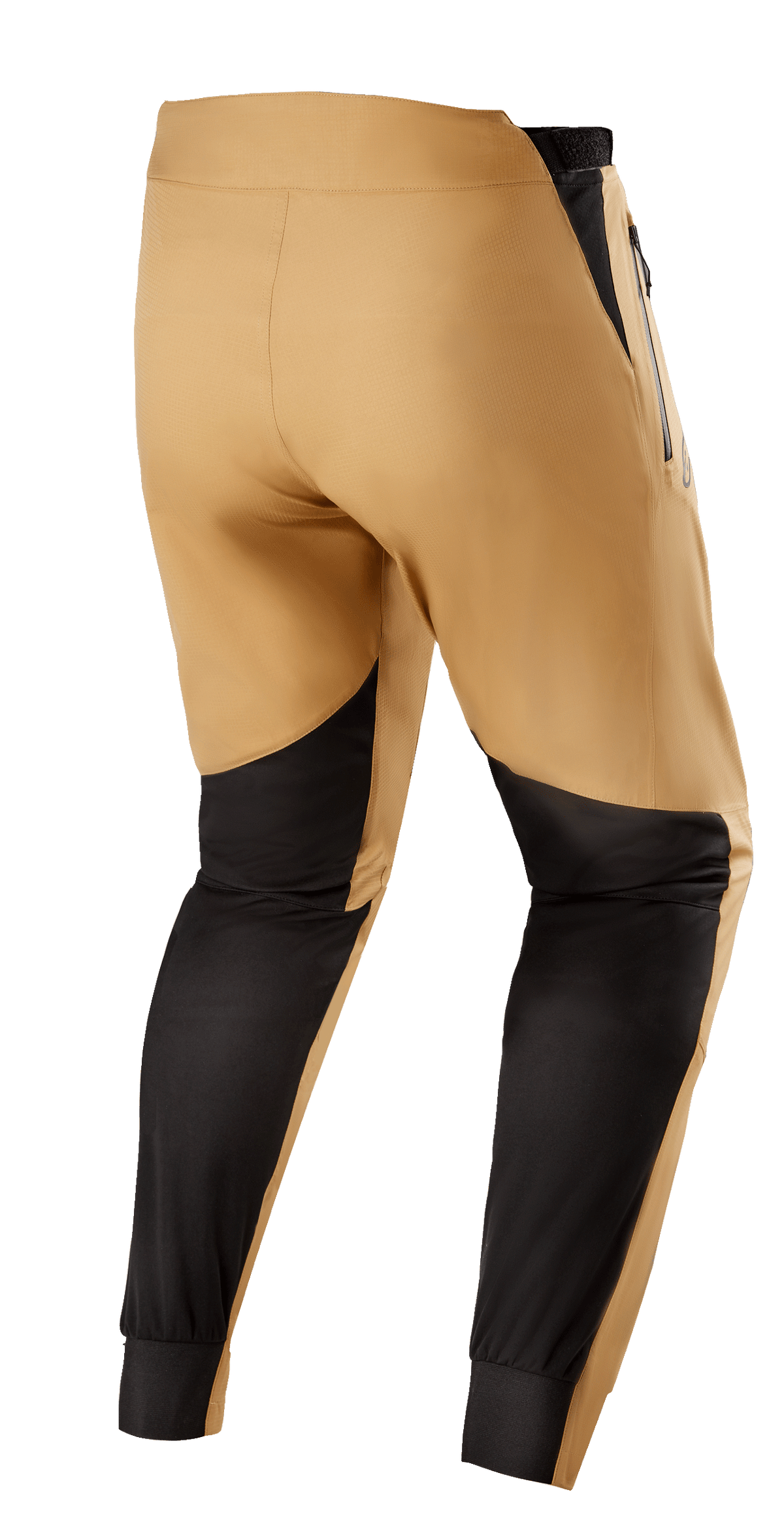 Alpinestars Tahoe 8.1 Waterproof Pants, pantalones impermeables de MTB, caqui y negro, vista trasera con paneles reforzados negros en las pantorrillas, pestañas de ajuste en la cintura y cremalleras impermeables para rutas en climas húmedos