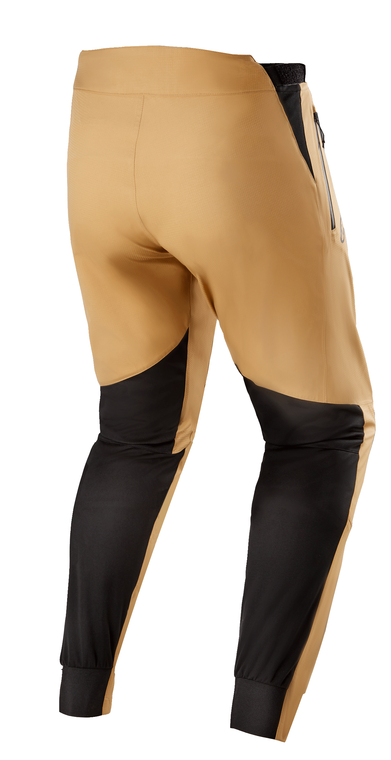 Alpinestars Tahoe 8.1 Waterproof Pants, pantalones impermeables de MTB, caqui y negro, vista trasera con paneles reforzados negros en las pantorrillas, pestañas de ajuste en la cintura y cremalleras impermeables para rutas en climas húmedos