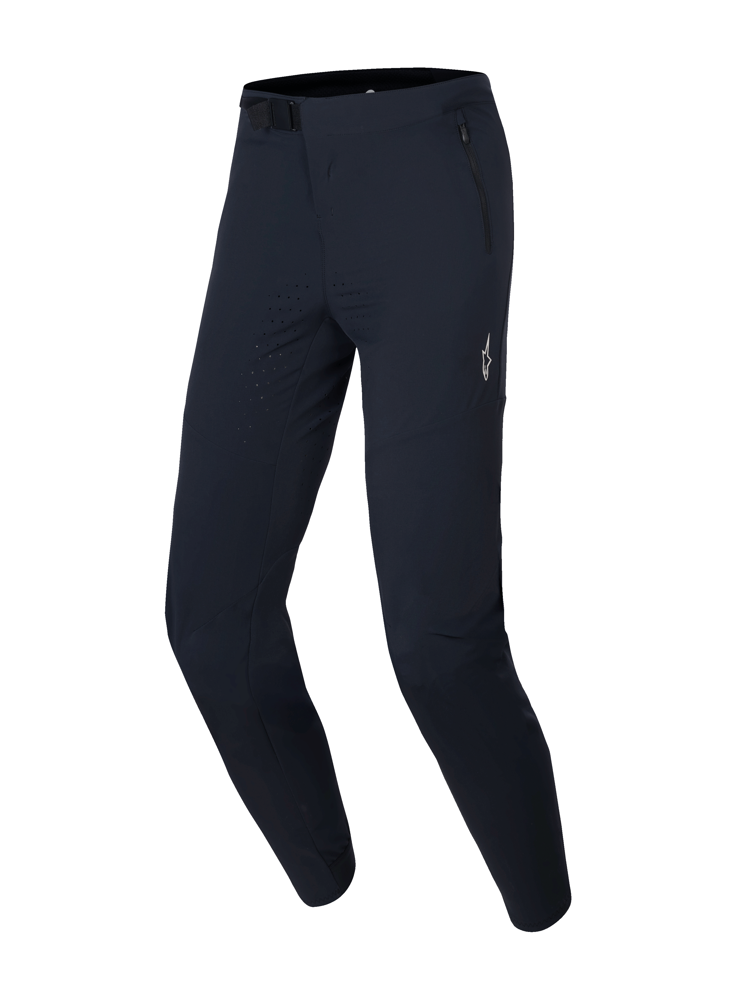 Alpinestars A-Aria Elite Pants, pantalones de ciclismo MTB, color Black Titanium, con ventilación perforada por láser en los muslos, cierre de hebilla magnética en la cintura y bolsillos con cremallera para un rendimiento todoterreno.