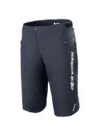 Alpinestars A-Dura Elite Shorts, pantalones cortos de ciclismo de montaña, negros, con logotipo vertical blanco de Alpinestars en la pierna izquierda, bolsillo lateral con cremallera, cierre frontal a presión con ajustadores de cintura de gancho y bucle, detalle reflectante, tejido Cordura elástico en 4 direcciones y duradero para ciclismo todoterreno
