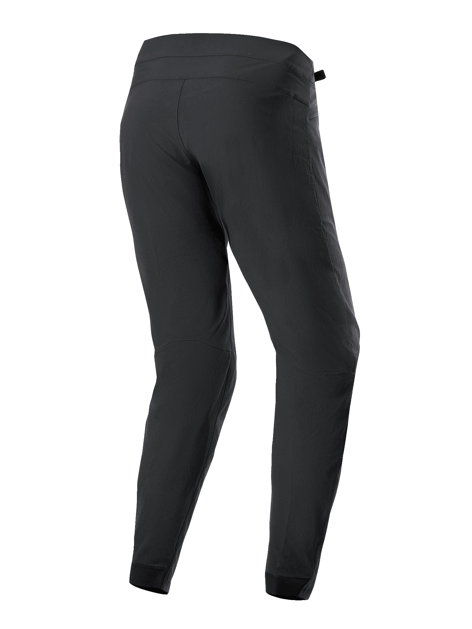 Pantalones Alpinestars A-Dura, pantalones de ciclismo negros, vista trasera, con perneras cónicas y puños elásticos, tejido elástico duradero en 2 direcciones para ciclismo de montaña