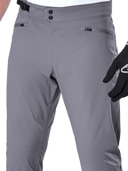 Alpinestars A-Dura Pants, MTB Pants, Dark Gray, close-up of the waist area featuring double snap closure, adjustable side cinch, and zippered pockets, durable stretch fabric for mountain biking
