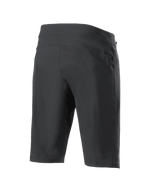 Shorts Alpinestars A-Dura, shorts de ciclismo de montaña, negros, vista trasera que muestra el bolsillo con cremallera y el tejido elástico texturizado, diseñados para MTB y ciclismo todoterreno