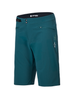 Shorts Alpinestars A-Dura, shorts de ciclismo de montaña, color verde pino oscuro, con bolsillos con cremallera, cierre frontal de doble broche, ajuste lateral de cintura regulable y logo blanco de Alpinestars en la pierna izquierda, diseño duradero para ciclismo MTB