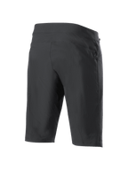 Alpinestars A-Dura Liner Shorts, shorts de MTB negros, vista trasera en tres cuartos, con un bolsillo lateral con cremallera, tejido elástico duradero y un diseño atlético estilizado para ciclismo de montaña