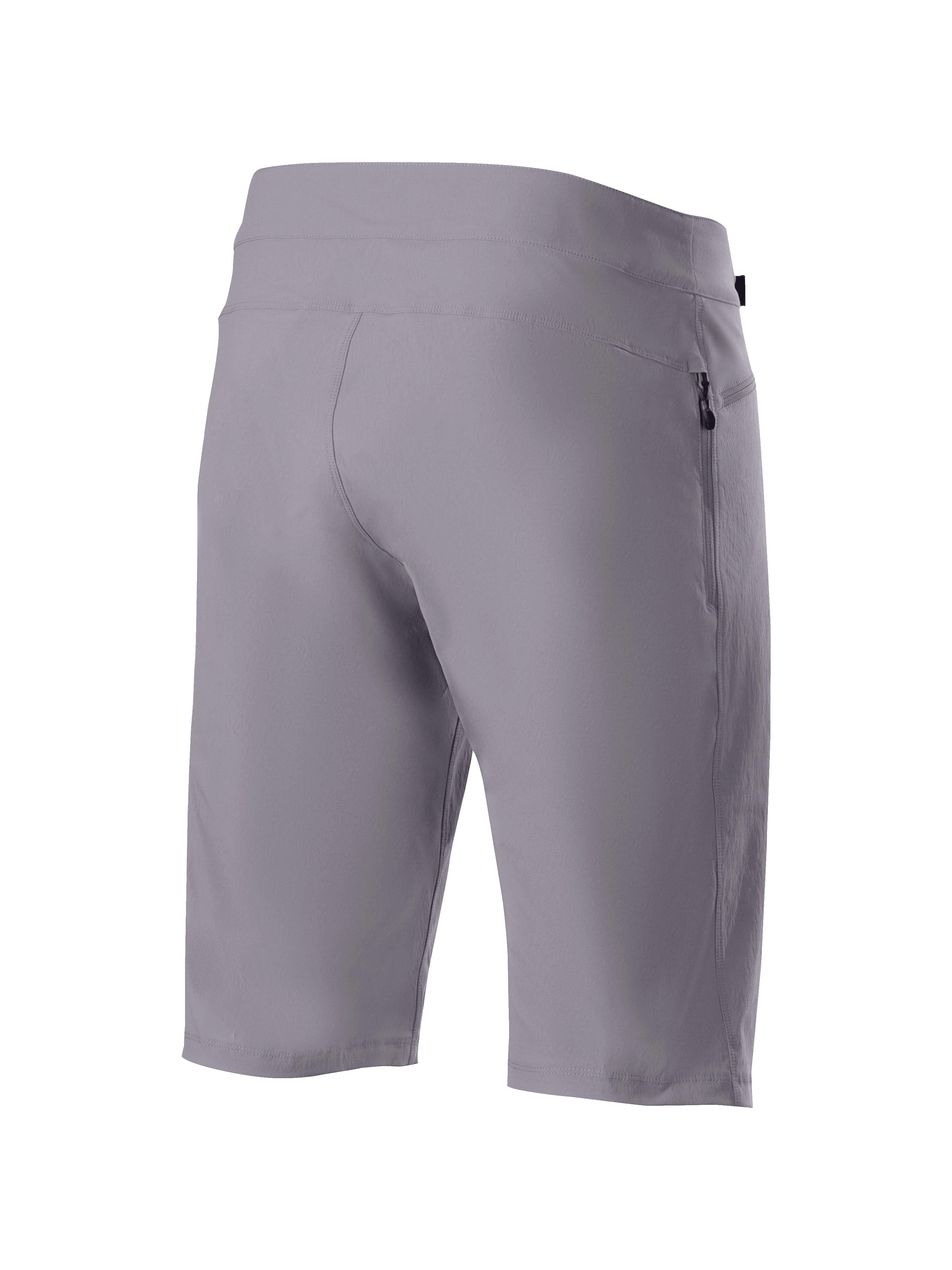 Alpinestars A-Dura Liner Shorts, shorts de ciclismo de montaña en gris oscuro, vista posterior con tejido elástico duradero en 2 direcciones y un bolsillo lateral con cremallera vertical, prenda funcional para ciclismo de montaña.