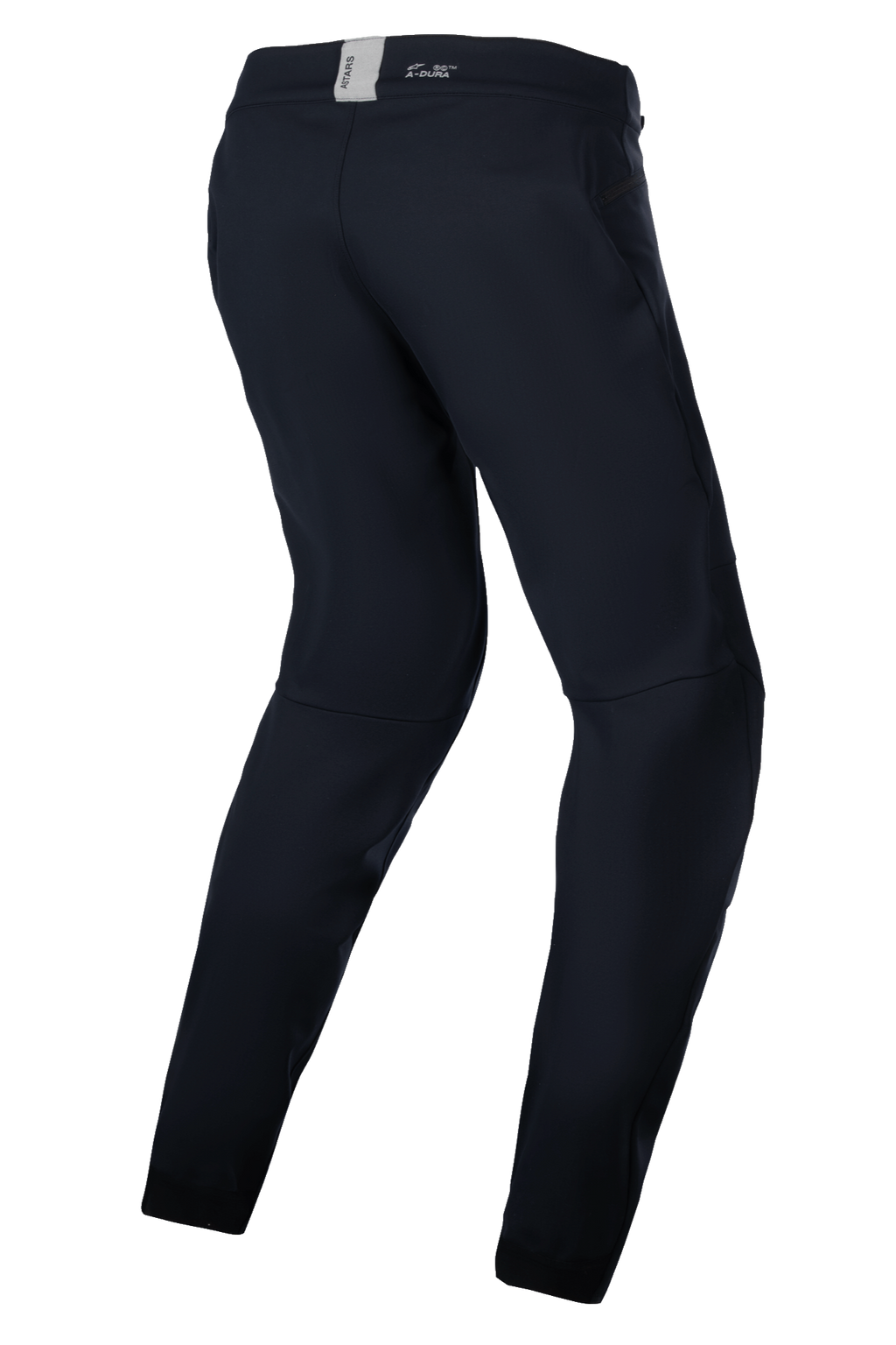 Alpinestars Stella A-Dura Thermal Pants, pantalones de MTB para mujer, negros, equipamiento técnico para ciclismo en climas fríos, vista trasera de tres cuartos que destaca el ajuste ergonómico precurvado y la cintura con marca ASTARS