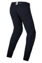 Alpinestars Stella A-Dura Thermal Pants, pantalones de MTB para mujer, negros, equipamiento técnico para ciclismo en climas fríos, vista trasera de tres cuartos que destaca el ajuste ergonómico precurvado y la cintura con marca ASTARS