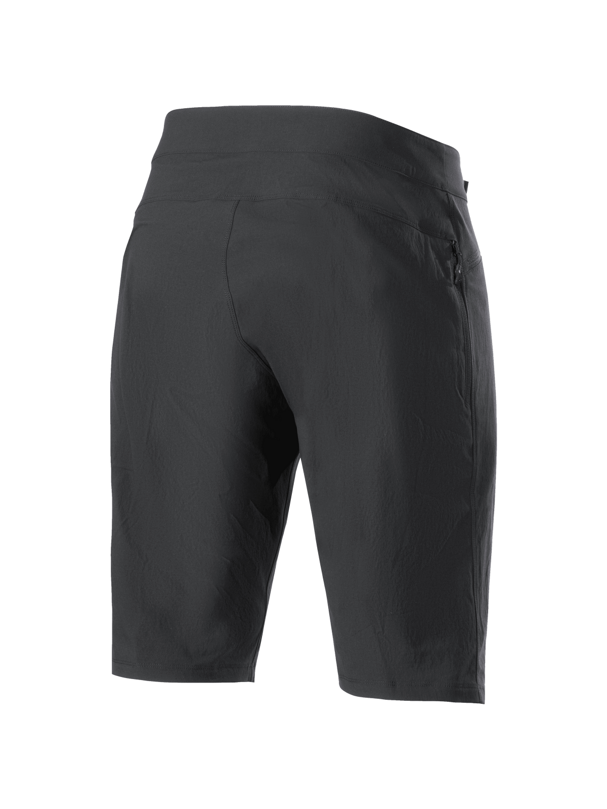 Alpinestars Stella A-Dura Liner Shorts para mujer, negros, vista trasera, shorts resistentes para ciclismo de montaña con un bolsillo lateral con cremallera y tejido elástico en 2 direcciones para mayor movilidad