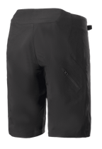 Alpinestars Stella Drop Algorithm Shorts para mujer, negros, pantalones cortos de ciclismo de montaña, vista trasera que muestra paneles técnicos y bolsillo diagonal con cremallera en la pierna derecha, diseño ligero y duradero para ciclismo todoterreno