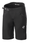 Alpinestars Stella Drop Algorithm Shorts, pantalones cortos de ciclismo de montaña para mujer, negros, con cierre de cintura con trinquete, bolsillos delanteros con cremallera, costuras internas perforadas con láser para ventilación y tejido técnico ligero con el logo de Alpinestars en la pierna.