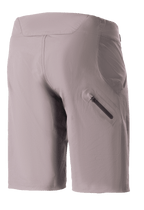 Shorts Alpinestars Stella Drop Algorithm para mujer, pantalones cortos de mountain bike, Gris Sparrow, vista trasera con un bolsillo termosellado con cremallera en la pierna, tejido técnico elástico con ajuste específico para mujer, diseñados para trail y ciclismo de montaña de alto rendimiento.