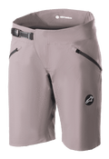 Alpinestars Stella Drop Algorithm Shorts para mujer, pantalones cortos de MTB para ciclismo de montaña, color gris, con cierre de cintura de trinquete negro, bolsillos delanteros con cremallera, perforaciones de ventilación por láser y emblema de logotipo circular, equipamiento de ciclismo de alto rendimiento