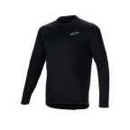 Jersey térmico Alpinestars A-Dura, jersey de ciclismo de manga larga negro, pequeño logotipo blanco de Alpinestars en el pecho, cola extendida para mayor cobertura trasera, forro de vellón aislante para ciclismo de montaña en climas fríos