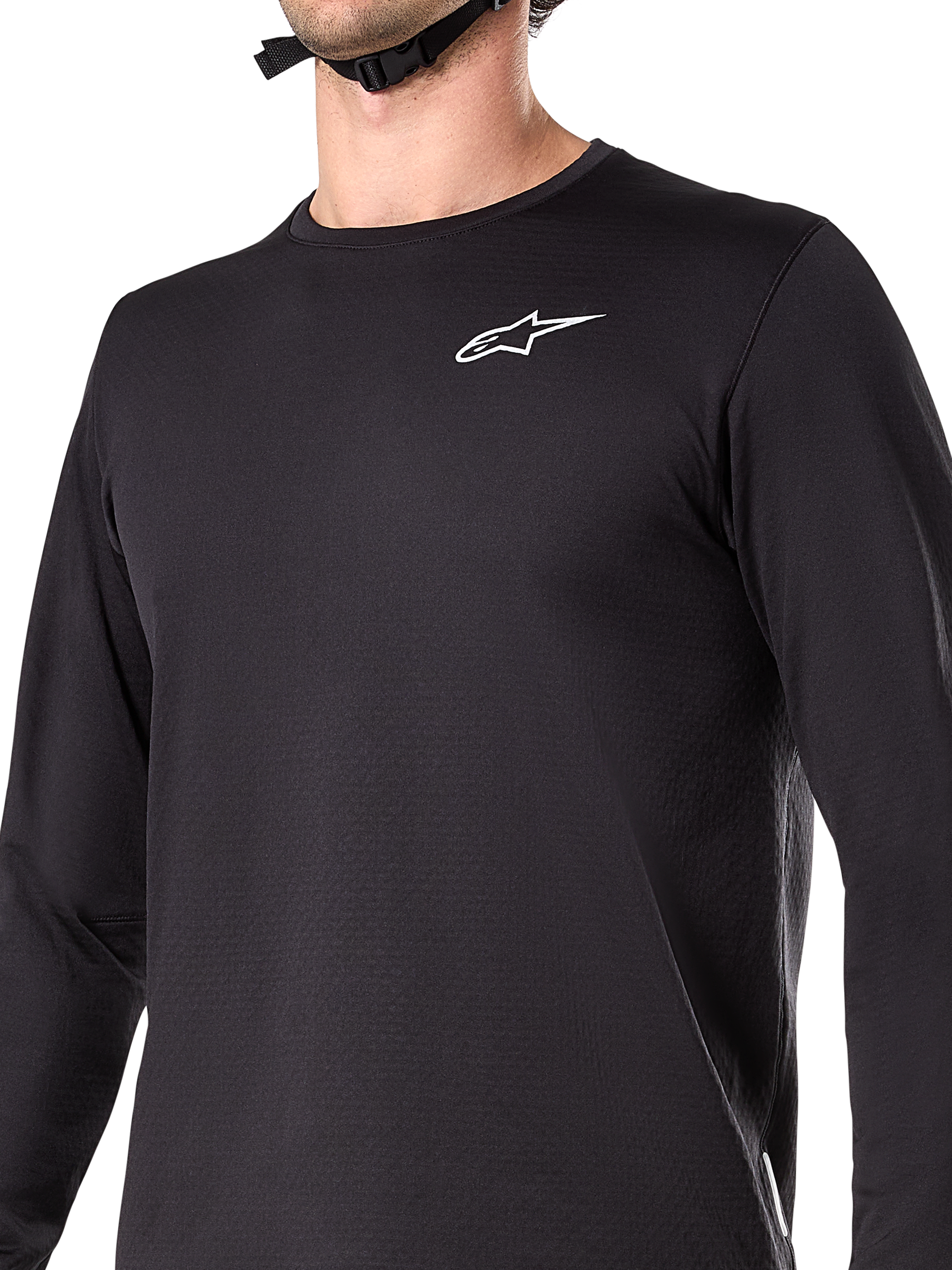 Alpinestars A-Dura Thermal Jersey, jersey de ciclismo de manga larga, negro, con logotipo blanco en el pecho, tejido con forro polar aislante, cola trasera extendida, diseñado para ciclismo de montaña en climas fríos
