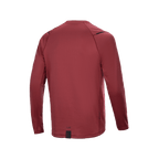Jersey Térmico Alpinestars A-Dura, jersey de ciclismo de manga larga, color borgoña, vista trasera que muestra la parte posterior más larga para mayor cobertura, tejido térmico aislante texturizado, marca minimalista en el dobladillo