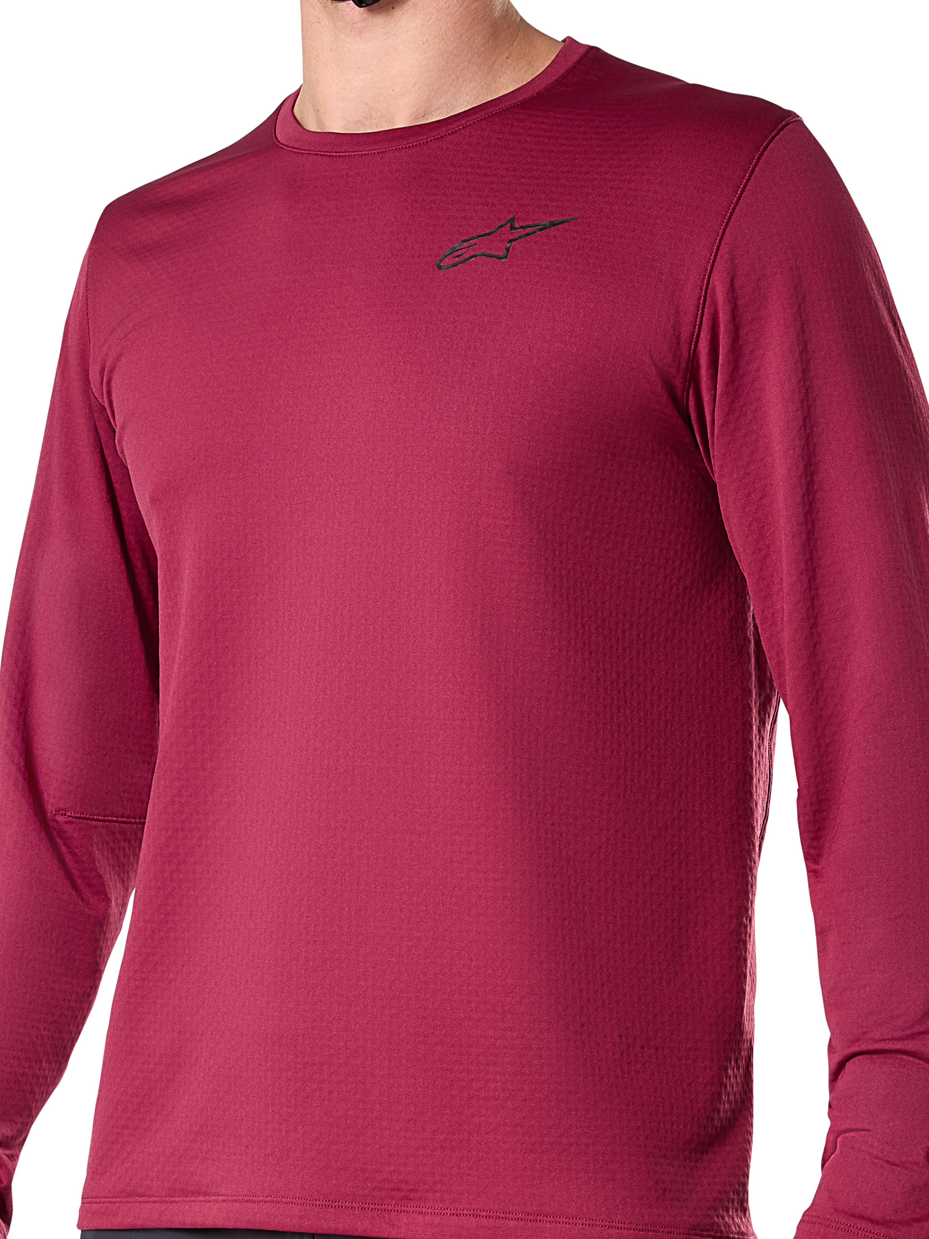 Alpinestars A-Dura Thermal Jersey, jersey de ciclismo de manga larga, color burdeos, con un pequeño logotipo negro en el pecho, tejido térmico texturizado, ajuste regular para ciclismo de montaña