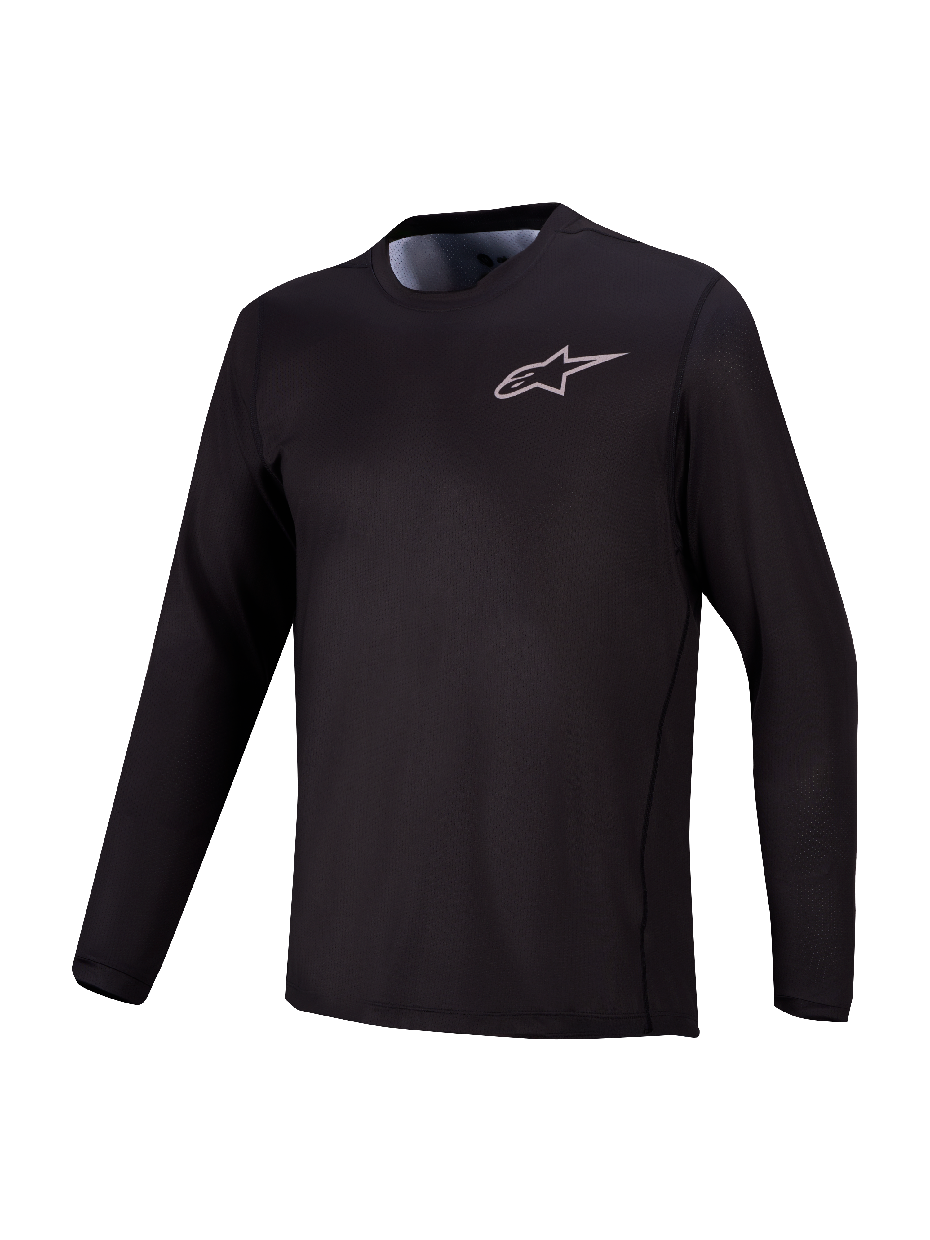 A-Dura Air Long Sleeve Jersey in black, breathable jacquard mesh MTB top featuring a subtle Alpinestars chest logo.