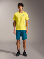 Jersey Alpinestars A-Dura Air SS amarillo y shorts A-Dura Ride azul verdoso, equipación de MTB para hombre.