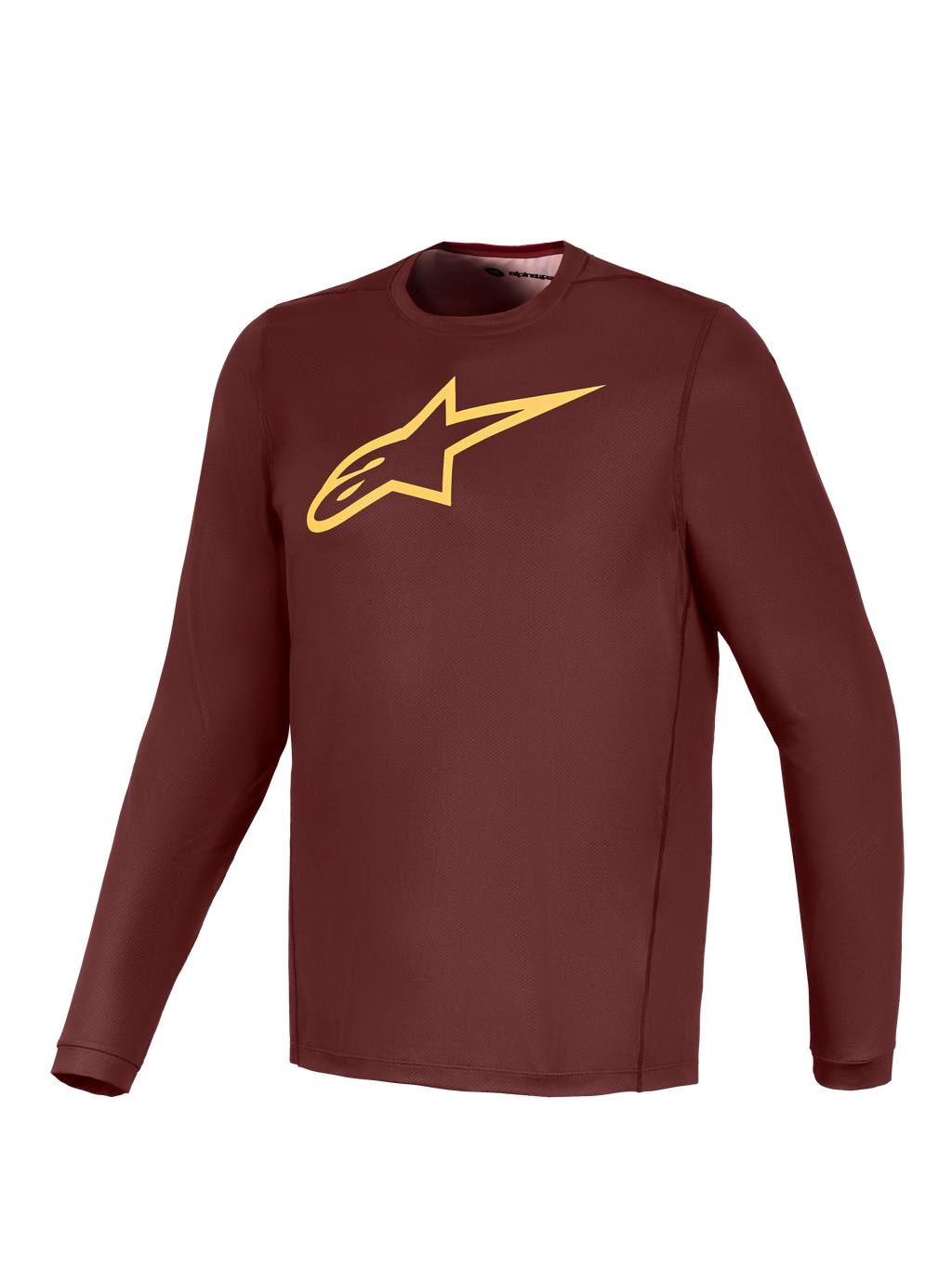 Jersey A-Dura Ride burdeos de manga larga, logo Alpinestars amarillo, equipación técnica ligera de alto rendimiento para MTB