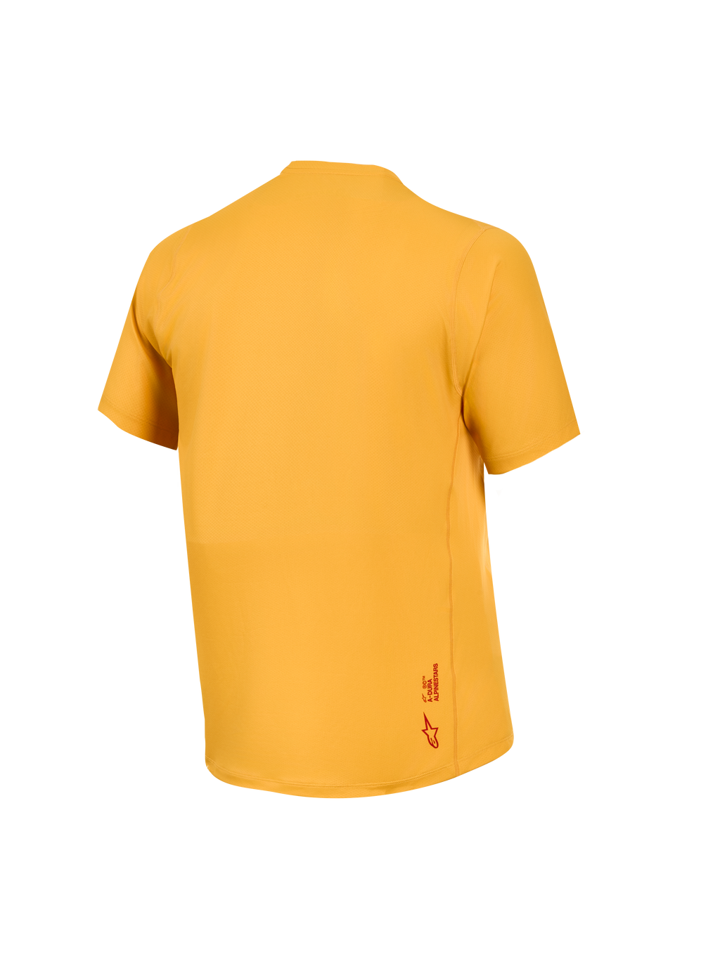 Jersey A-Dura Ride naranja, vista trasera, tejido jacquard elástico y un pequeño logotipo Astars en el dobladillo.