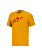 Camiseta naranja A-Dura Ride de manga corta con logo Astars rojo, ropa de MTB de alto rendimiento de Alpinestars.