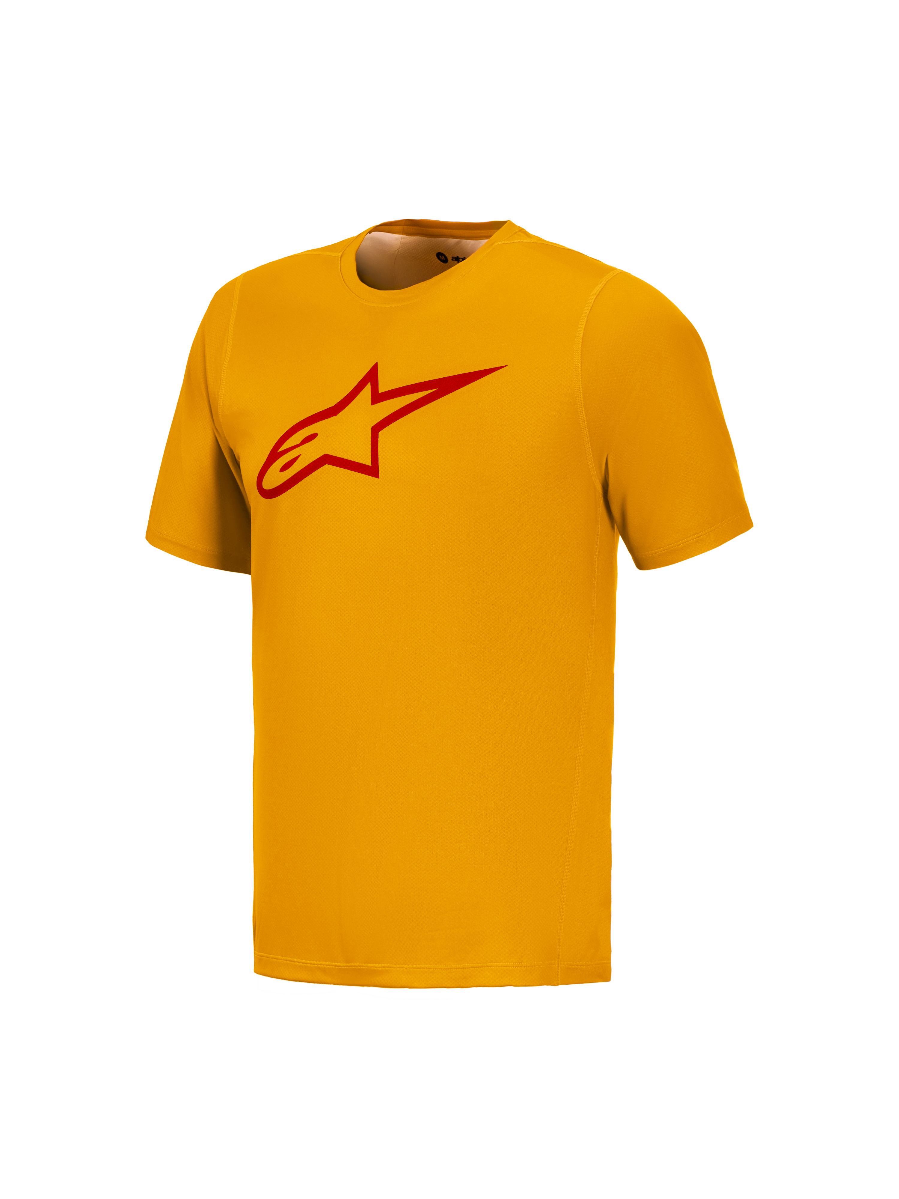Camiseta naranja A-Dura Ride de manga corta con logo Astars rojo, ropa de MTB de alto rendimiento de Alpinestars.