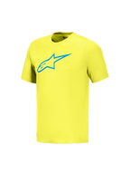 Camiseta de manga corta A-Dura Ride en amarillo flúor con logo Astars azul, ropa técnica para ciclismo de montaña.