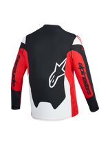 Jersey A-Dura Race de manga larga, vista trasera roja y negra con logo Astars blanco y marca Alpinestars en las mangas