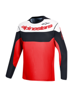 Jersey Alpinestars A-Dura Race de manga larga rojo con bloques en blanco y negro para rendimiento en MTB.