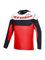 Jersey Alpinestars A-Dura Race de manga larga rojo con bloques en blanco y negro para rendimiento en MTB.
