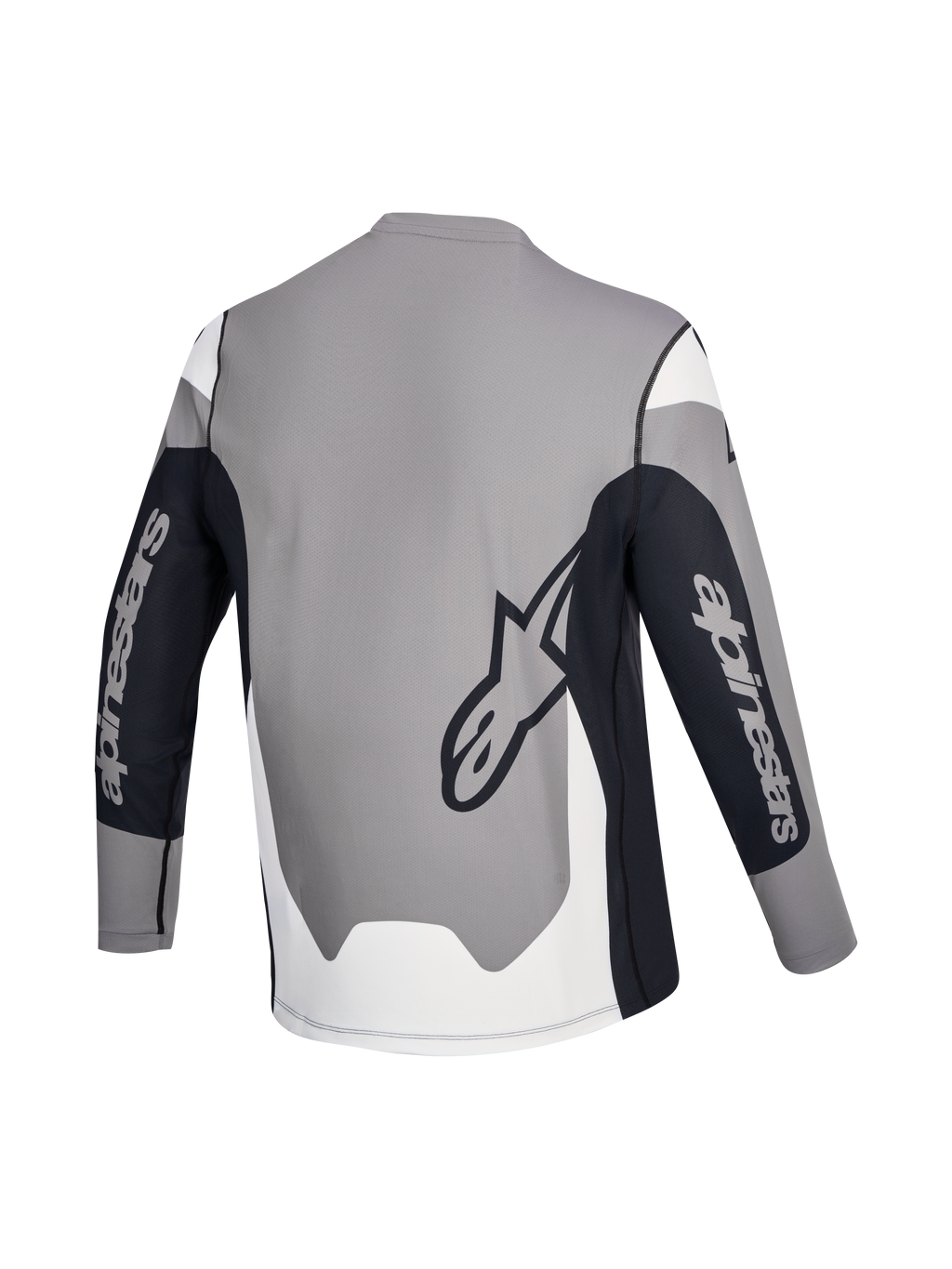Alpinestars Jersey A-Dura Race, jersey MTB de mangas largas, vista trasera en color gris, negro y blanco con logotipos de la marca