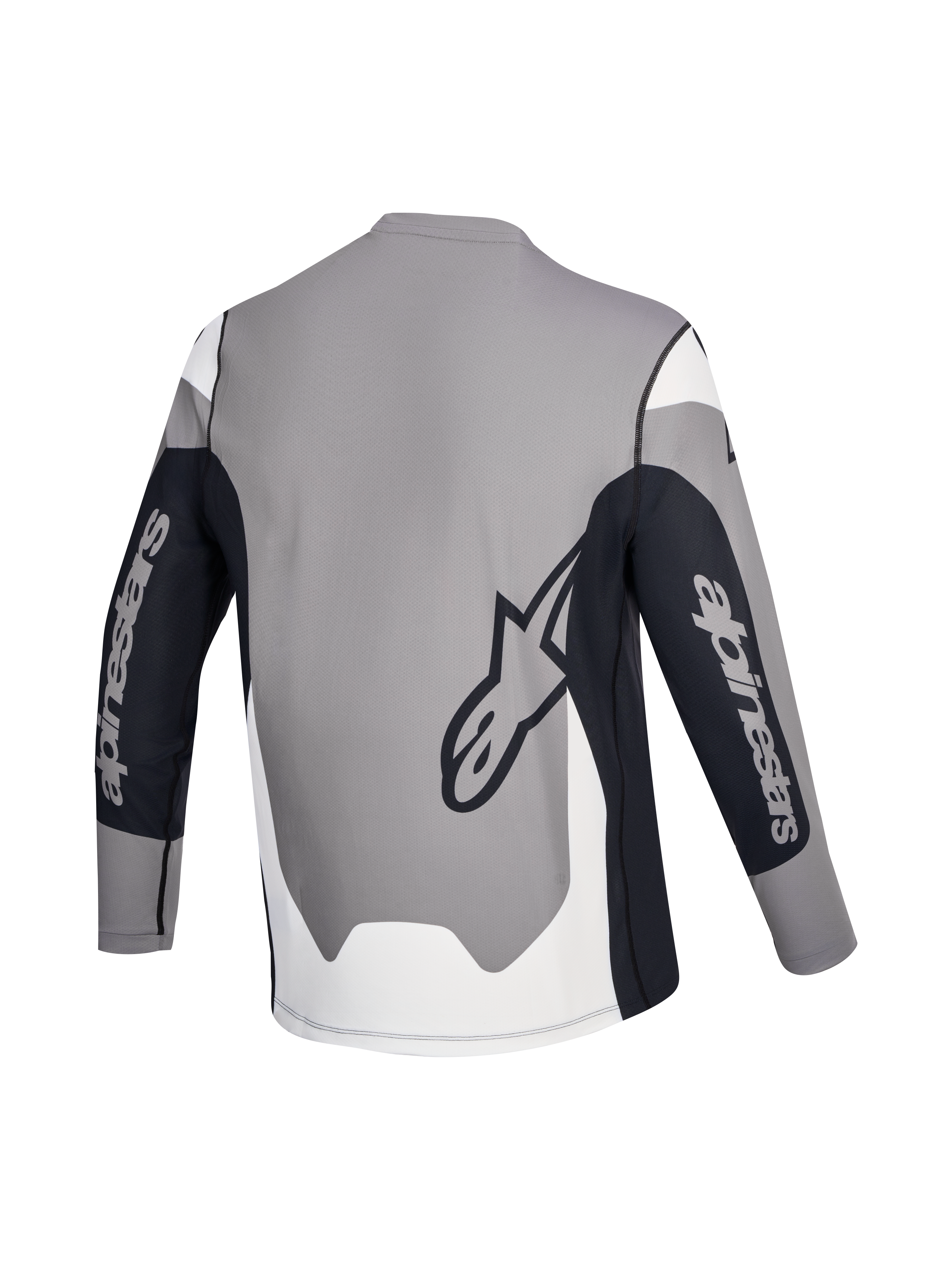 Alpinestars Jersey A-Dura Race, jersey MTB de mangas largas, vista trasera en color gris, negro y blanco con logotipos de la marca