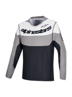 Jersey A-Dura Race, jersey de manga larga para ciclismo MTB, gris, blanco y negro con logotipo en el pecho, tejido elástico ligero reciclado