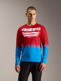Camiseta de manga larga A-Dura ASTARS 2.0, degradado rojo y azul con logo blanco, ropa técnica para bicicleta de montaña