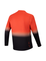 Camiseta A-Dura ASTARS 2.0 de manga larga, vista trasera en degradado naranja y negro para MTB de alto rendimiento.