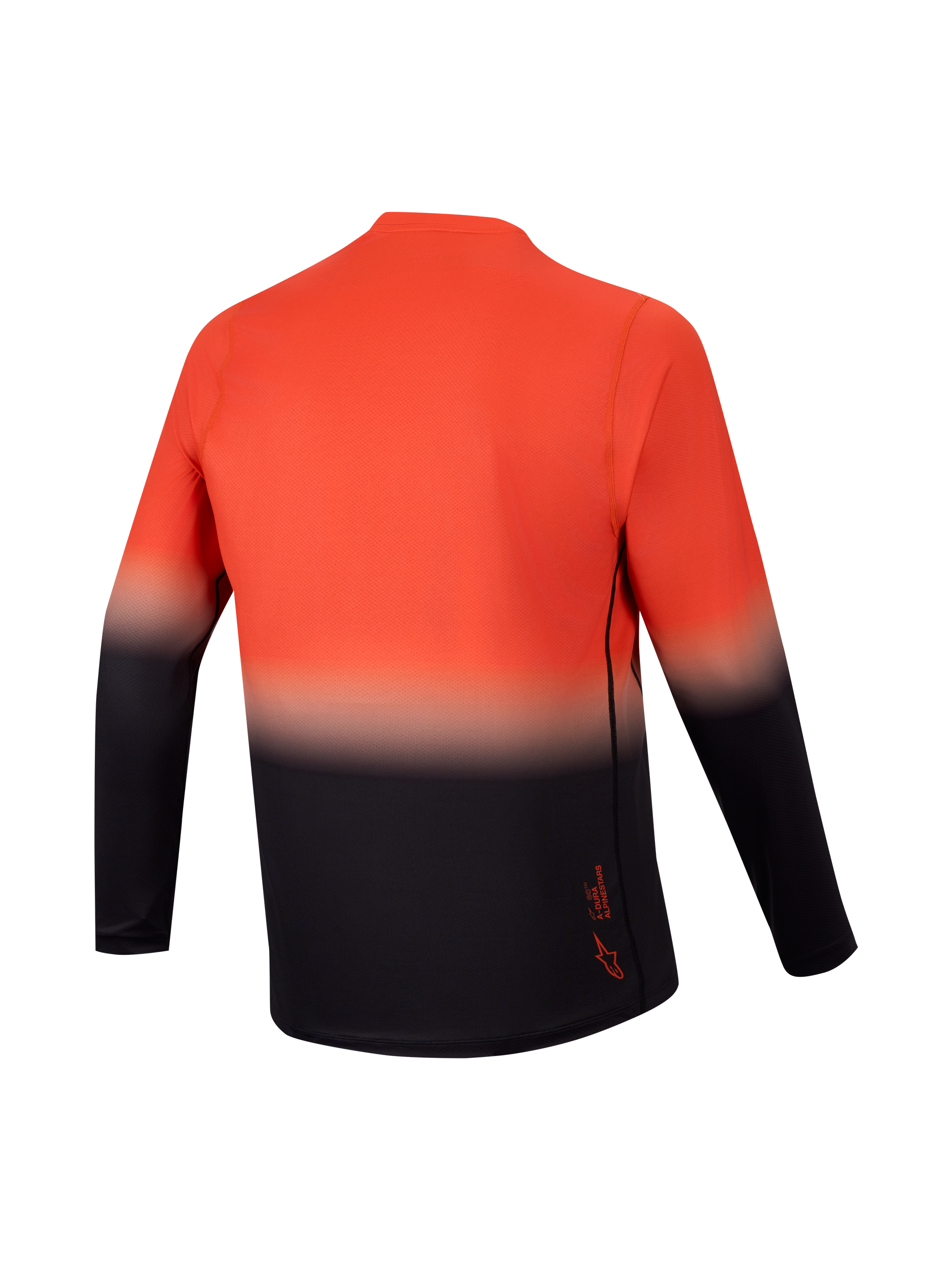 Camiseta A-Dura ASTARS 2.0 de manga larga, vista trasera en degradado naranja y negro para MTB de alto rendimiento.