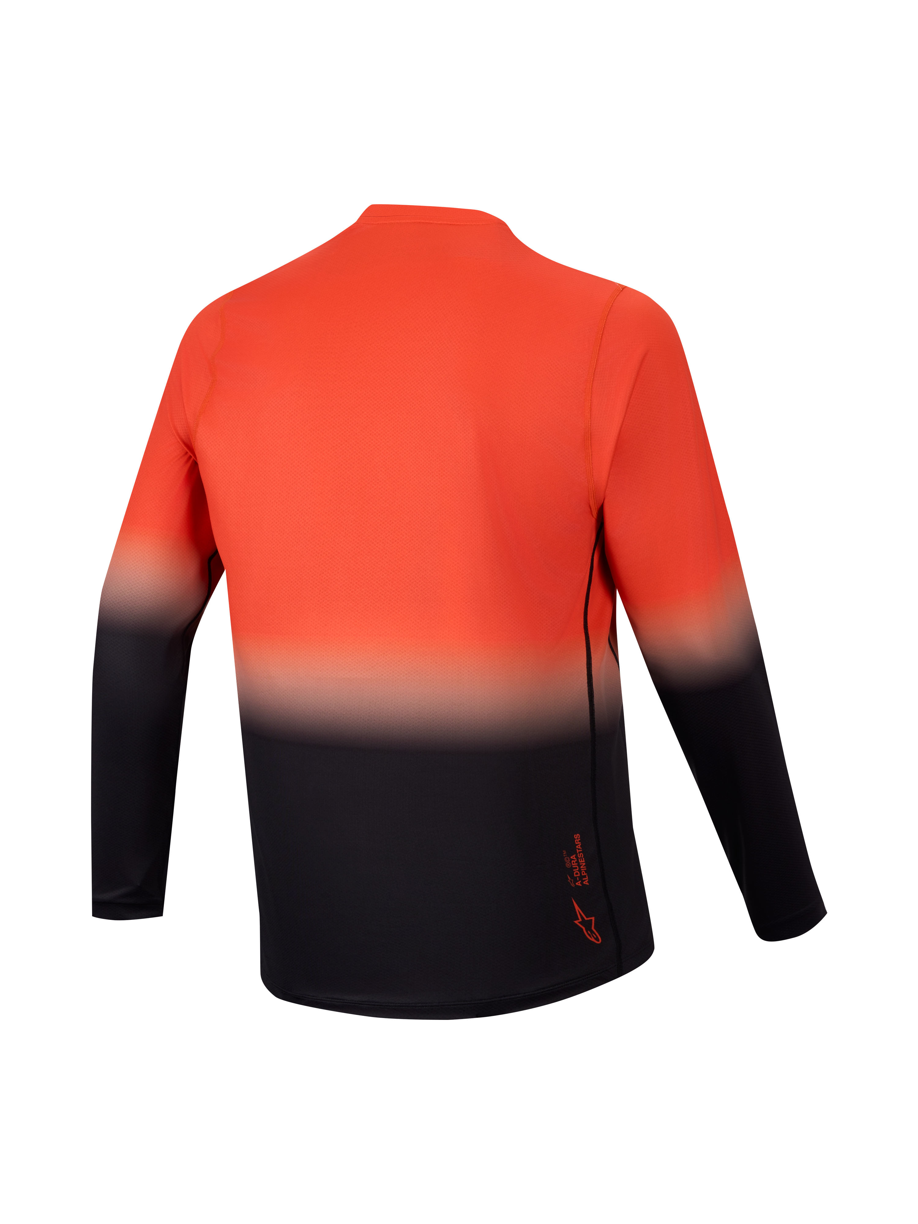 Camiseta A-Dura ASTARS 2.0 de manga larga, vista trasera en degradado naranja y negro para MTB de alto rendimiento.