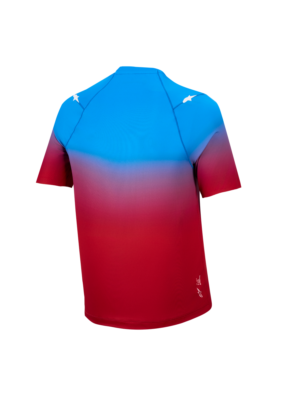 Maillot A-Dura ASTARS 2.0 de manga corta con degradado azul y rojo brillante y detalles de estrellas blancas.