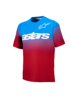 Maillot A-Dura ASTARS 2.0, camiseta MTB de manga corta con degradado rojo y azul y logotipos blancos en el pecho