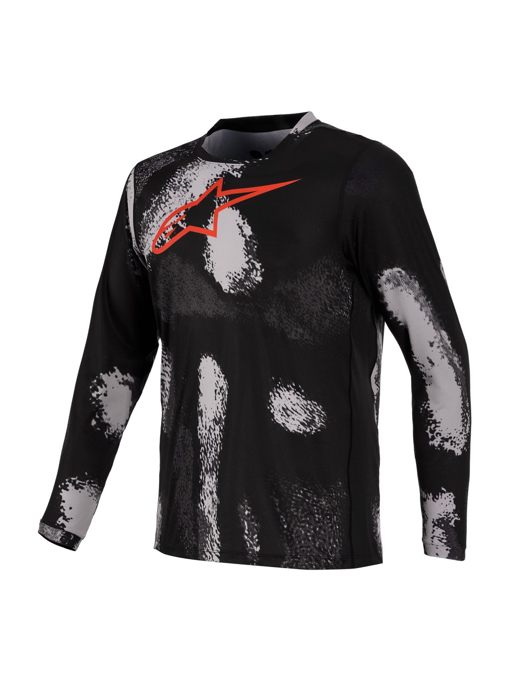 Alpinestars Jersey A-Dura Ride, jersey de manga larga para MTB de color negro y gris con logotipo rojo en el pecho