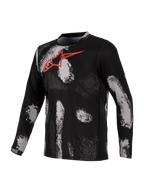 Alpinestars Jersey A-Dura Ride, jersey de manga larga para MTB de color negro y gris con logotipo rojo en el pecho
