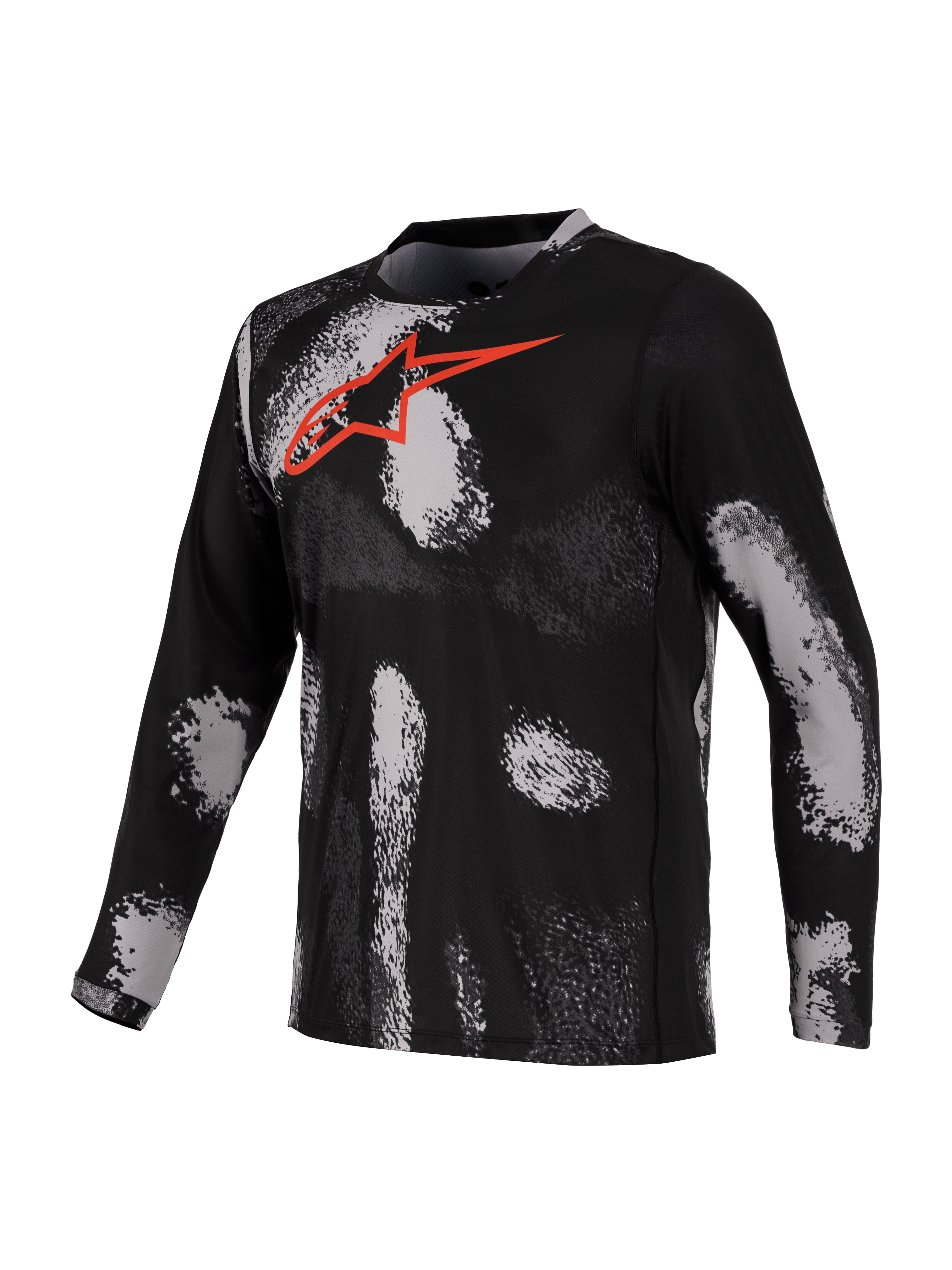 Alpinestars Jersey A-Dura Ride, jersey de manga larga para MTB de color negro y gris con logotipo rojo en el pecho