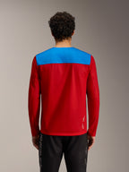 Jersey MTB A-Dura Elite 2.0 rojo y azul de manga larga con logo blanco Alpinestars, vista trasera de estudio.