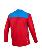 Jersey Alpinestars A-Dura Elite 2.0 rojo y azul, manga larga, vista trasera con tejido técnico transpirable para MTB.