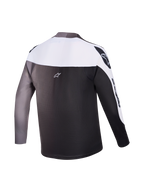 Maillot Alpinestars A-Supra Elite visto desde atrás, diseño gris degradado de manga larga para competición de MTB.
