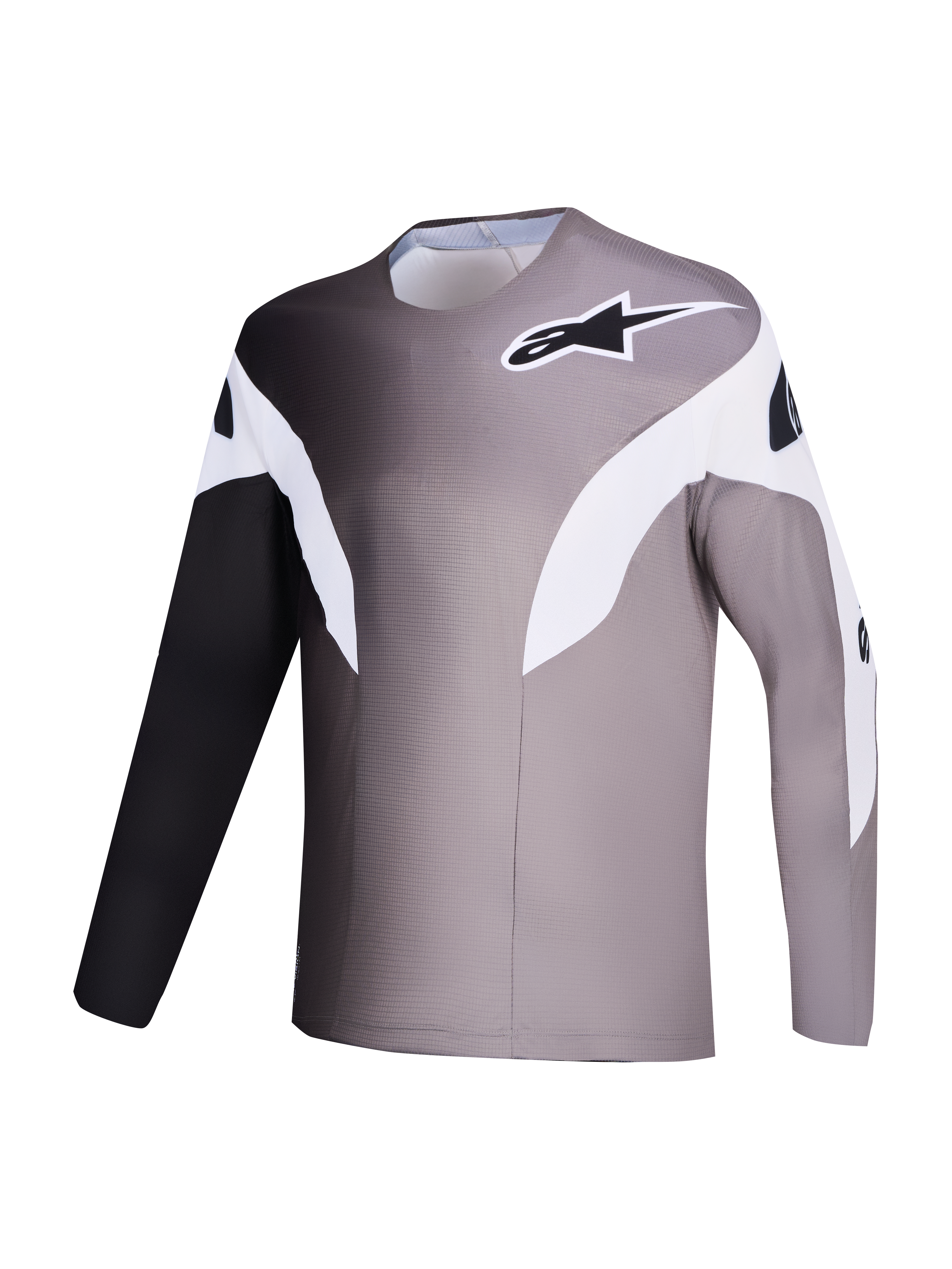 Maillot Alpinestars A-Supra Elite gris degradado, prenda de MTB con tejido microperforado y diseño de competición.