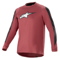 Alpinestars A-Dura Dri Astar Jersey de manga larga, color burdeos y negro, tejido drirelease® que absorbe la humedad, cuello redondo, logotipo Astar blanco en el pecho, paneles de malla negros en las mangas, equipamiento de alto rendimiento para bicicleta de montaña