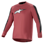 Alpinestars A-Dura Dri Astar Jersey de manga larga, color burdeos y negro, tejido drirelease® que absorbe la humedad, cuello redondo, logotipo Astar blanco en el pecho, paneles de malla negros en las mangas, equipamiento de alto rendimiento para bicicleta de montaña