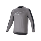 Jersey de manga larga Alpinestars A-Dura Dri Astar, gris oscuro con logotipo Astars blanco en el pecho, paneles de ventilación de malla negra en las mangas, equipamiento de ciclismo de alto rendimiento para MTB